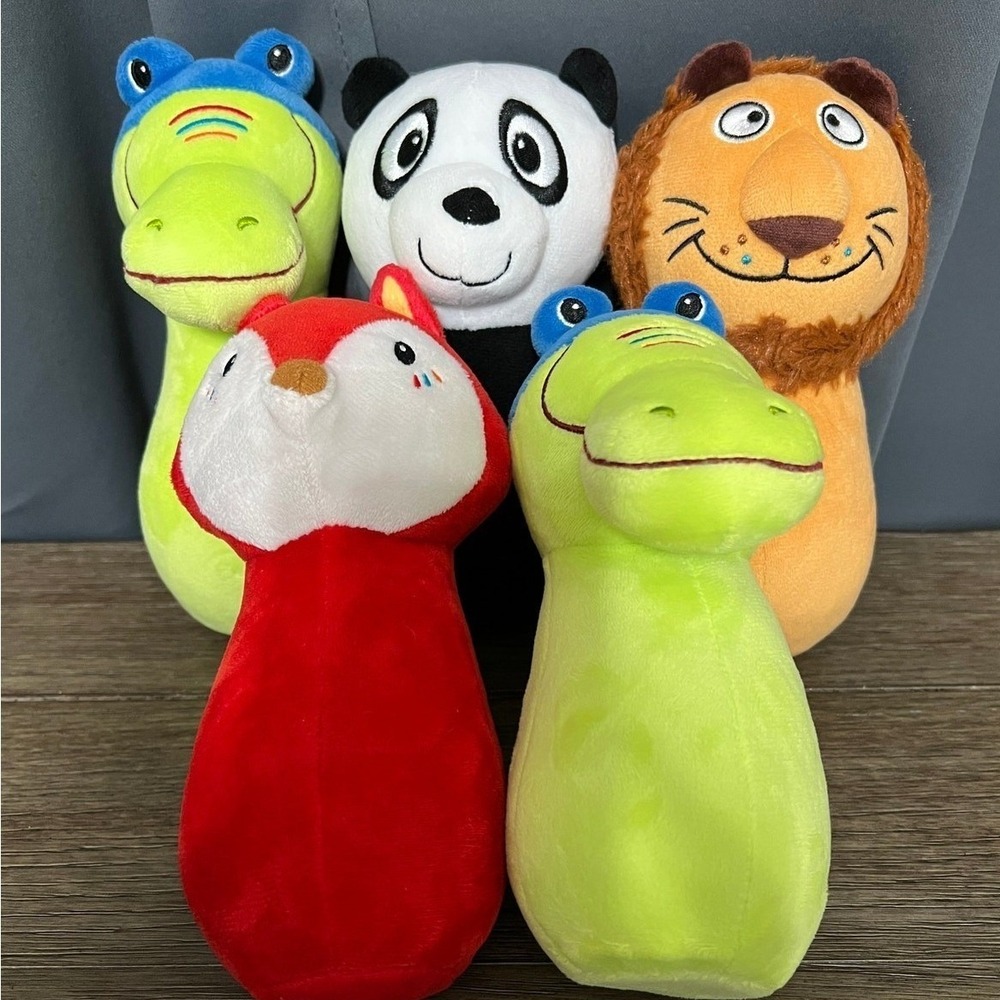 Animal Bowling Pin Plush Set Fox Panda Lion Crocodile Soft Toy 5 Piece Set